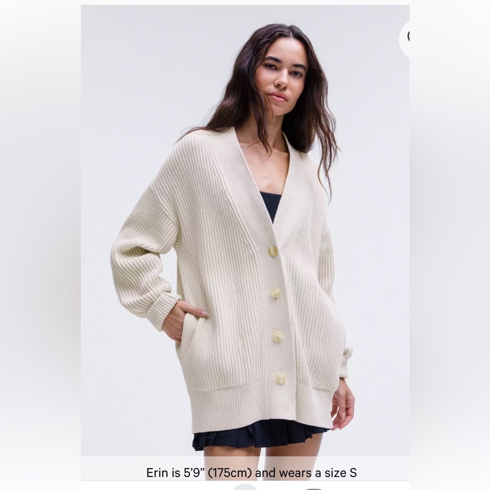Lululemon women’s Cream Ribbed Button-Front Women's Cardigan Sweater
